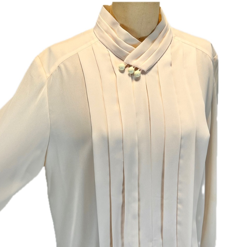 VINTAGE 90s blouse pleated shawl high button collar blush pastel fancy ladylike